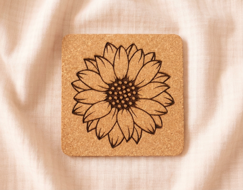Sunflower Engraved Square Cork Coaster