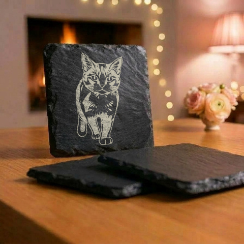 Walking Cat Slate Coaster - Cat Lover Gift